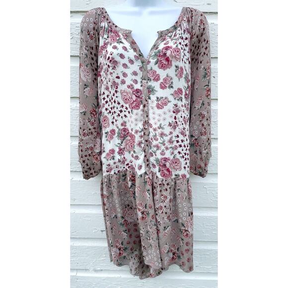 orange creek Dresses & Skirts - Orange Creek Dress Womens L Pink Floral Tiered Ruffle Knee Cottage Country